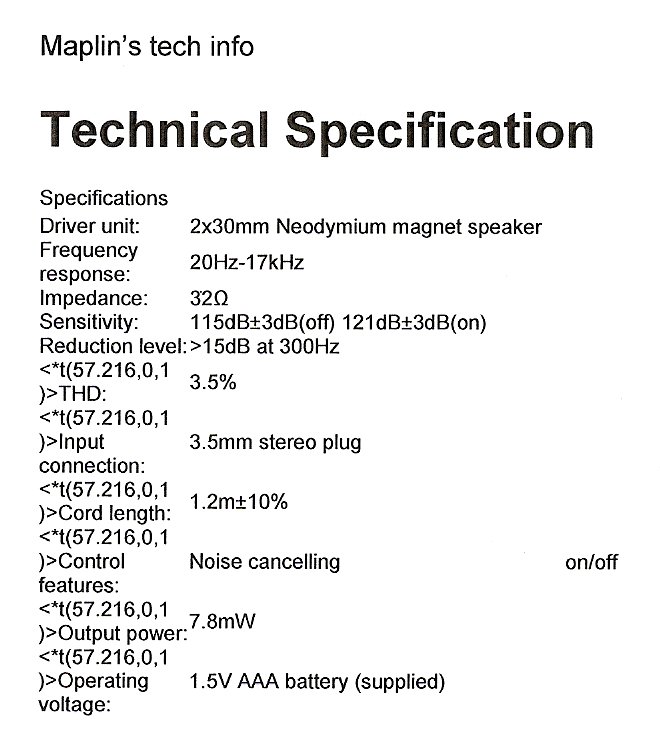 Technical specification of a cheap Maplin device